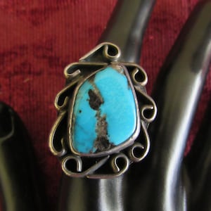 Mid-20th Century, Large, Navajo, Old/Dead Pawn, Natural Turquoise and Sterling Silver Ring - Size 8