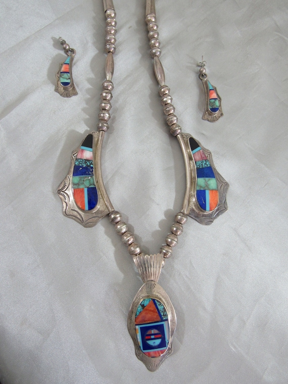 Navajo Signed Sterling Silver and Intricate Multi… - image 2