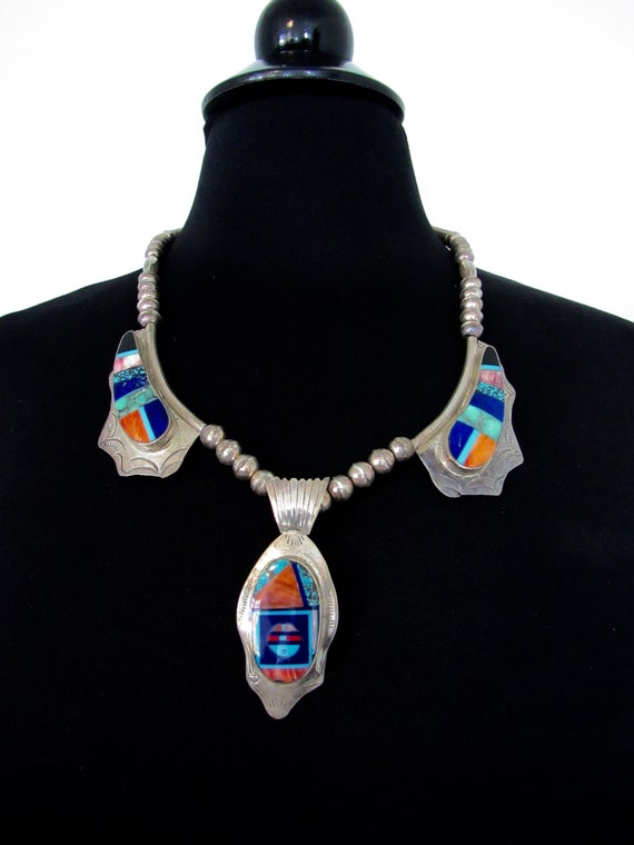 Navajo Signed Sterling Silver and Intricate Multi… - image 1