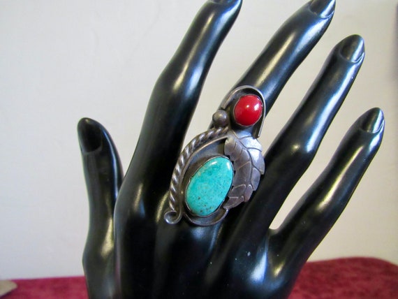 Large, Navajo, Old/Dead Pawn, Turquoise, Coral an… - image 1