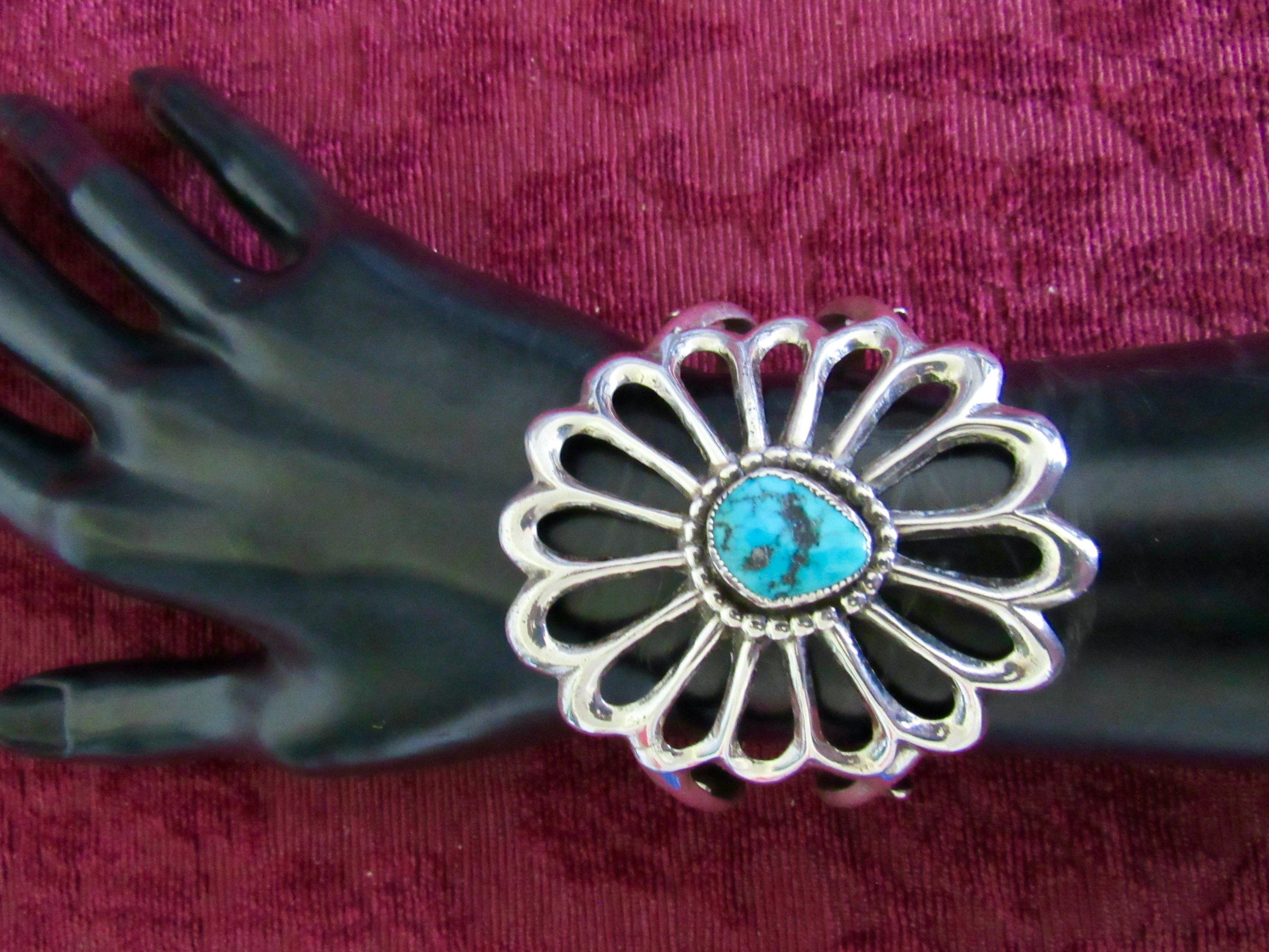 1980s, Large, Navajo, Sand Cast Sterling Silver & Turquoise