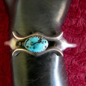 Vintage, Navajo, Cast Sterling Silver & Turquoise Bracelet/Cuff in Smaller Wrist Size - Signed