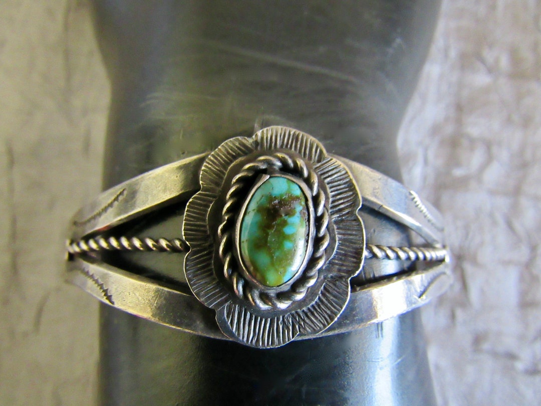アクセサリー Vintage Navajo Turquoise Silver Bracelet Navajo Turquoise Bracelet Heavy Sterling Silver Signed