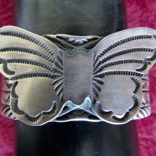 Navajo, Stamped Sterling Silver Butterfly Bracelet/Cuff - Signed