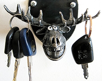 Moose head Keyholder , Wall mounted made from recycled steel.