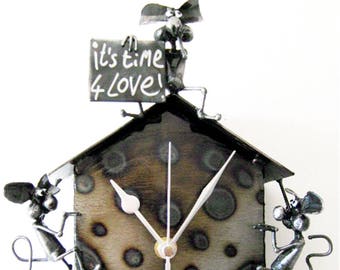 Mouse Pendulum Clock with mice blowing kisses reminding you that "Its Time For Love!"