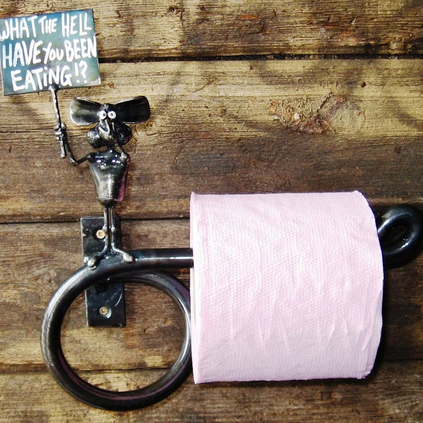 Support de papier toilette avec souris en acier sculpté en acier recyclé