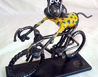 Cycling Mouse in Cycling Outfit Steel Sculpture