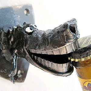 Alligator Bottle Opener , Wall Mounted, handmade from recycled Steel.