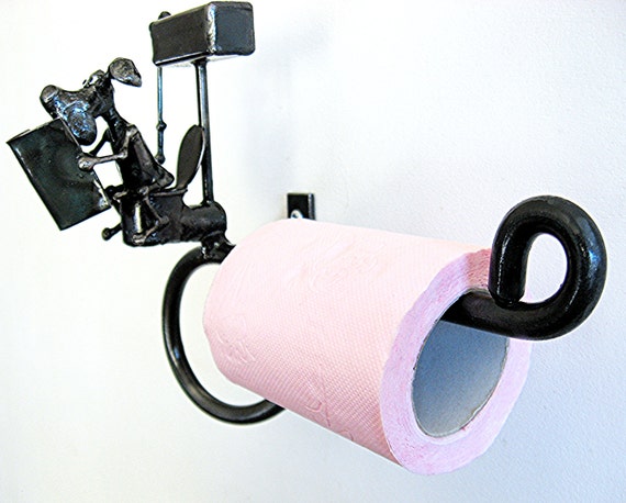 Dog Toilet Roll Holder With Dog Sitting on Toilet 