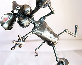 Bottle Stopper with Drunk Mouse Sculpture handmade from Recycled Steel