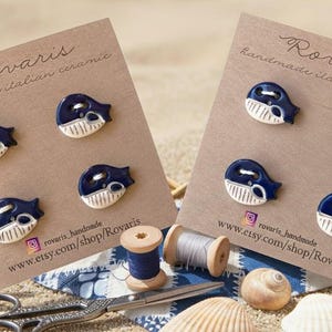 Whale ceramic buttons card
