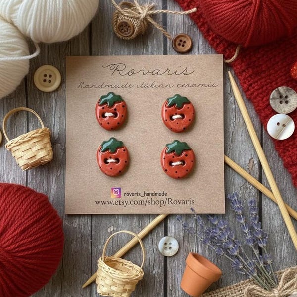 strawberries ceramic buttons card