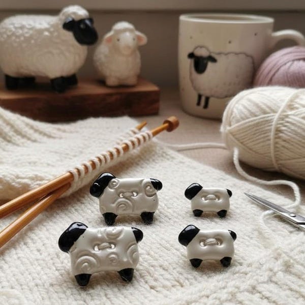 sheep ceramic buttons card