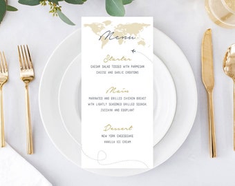 Where in the world Wedding Menu | Travel Themed Wedding, Abroad Wedding, Wedding Menu, Menu Card, Vintage Map, Editable Colours