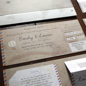 Phileas Fogg Vintage Map Boarding Pass Invitaciones / Boda temática de viaje, Boda en el extranjero, Boda vintage, Boda en todo el mundo