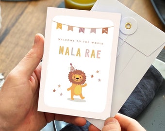 Personalised New Baby Card | Welcome to the World Card, New Baby Card, New Baby Boy Card, New Baby Girl Card, New Born Baby Card, Lion Baby
