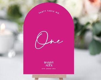 Pink Curved Table Numbers | Modern Bright Bold Wedding, Minimal Arched Table Numbers, Table Names , Editable Colours, Minimalist