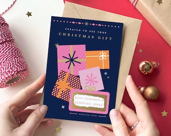 Traditional Pink Christmas Gift Surprise Scratch Card Voucher| Christmas Scratch Card, Personalised gift, Christmas Card