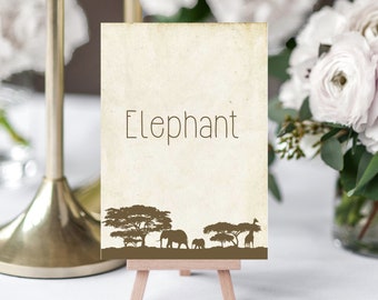 Safari Table Names | Safari Animal Themed Wedding, Zoo Wedding, Table Names, Table Numbers, Vintage Safari Wedding, Animal Table Names