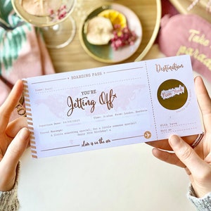 Love Is In The Air Rose Gold Foiled Scratch Off Boarding Pass | Scratch & Reveal Surprise Trip, Jetting Off, Holiday Card, Personalised