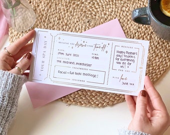 Spa Day Treatment Ticket Gift with Gold Foil | Spa Day Surprise, Mother's Day Gift, Spa Gift, Spa Day Treatment Gift, Surprise Spa Day