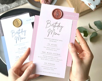 Birthday Menu With Fun Quiz Card | Birthday Quiz Card, Birthday Table Setting, Birthday Decor, Birthday Meal, Birthday Dinner, Night In