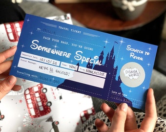 Disney Surprise Scratch Off Ticket | Disney Announcement Card, Mickey Mouse Holiday, Disneyland Disney World Holiday Reveal, Scratch Card