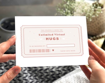 Virtual Hug Coupon Card | Hug Card, Coupon Card, Virtual Hug, Social Distancing Card, Thoughtful Card for friends & family, Miss You Card