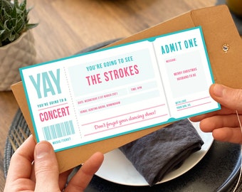 Music ticket concert gift | Surprise concert ticket, Surprise reveal card, Music ticket Gift, Surprise music gift, Personalised Gift