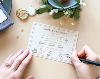 Modern Christmas Quiz Card | Christmas Table Menu, Christmas Table Setting, Christmas Decoration, Christmas Table, Christmas Table Favours