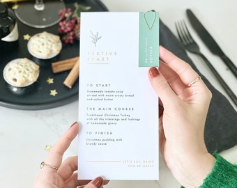 Gold Foil Christmas Menu With Place Card | Christmas Menu, Christmas at Home, Gold Foil Christmas, Christmas Table Decoration, Festive Menu