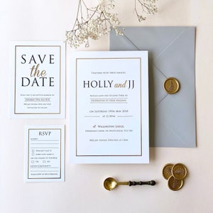 Modern Gold Foil Wedding Invitations | Gold Foil Wedding Invite Set, Modern Wedding, Modern Couple, White and Gold Wedding, Minimal Wedding