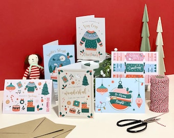 Set of Six Christmas Cards Recycled | Eco-Friendly Christmas Cards, Festive Illustrated Cards, Pack of Christmas Cards, Christmas Cards
