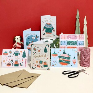 Jeu de six cartes de Noël recyclées | Cartes de Noël écologiques, Cartes illustrées festives, Pack de cartes de Noël, Cartes de Noël