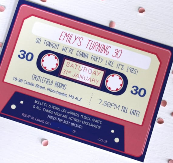 Cassette Tape 80s Invitations with Envelopes | Birthday Party Invite, 80s Themed Party Invite, Editable Colours, Birthday Invite, Any Age