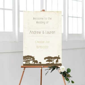 Cartello di benvenuto per matrimonio Safari / Matrimonio a tema animali Safari, matrimonio allo zoo, cartello di benvenuto per matrimonio, segnaletica per matrimonio, matrimonio Safari vintage
