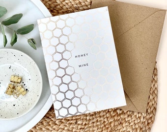 Honey Bee Mine Card | Valentine's Day Card, Bee Mine Card, Honeycomb Card, Romantic Card, Love Card, Gold Foil, Manchester Bee Love Card