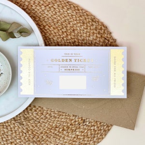 A thoughtful gift for that special someone. This Golden ticket is flexible and allows you to gift as little or as much as you like. Breakfast in bed or a dinner for two. A creative gift to surprise your loved one.