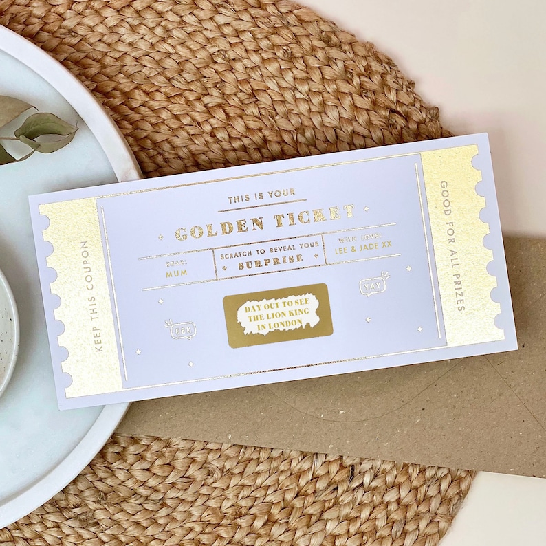 An IOU DL sized ticket gift for those who are planning a holiday or trip away for a special someone in the future. Gift the creative, interactive, golden ticket on the birthday and then let them be excited for whats to come!