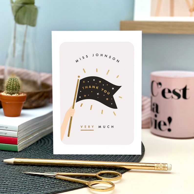 Personalised Thank You Flag Card Personalised Thank You Card, Thank You Card, Gold Foil Card, Thank You Teacher, Thank You Mum, Thanks image 4