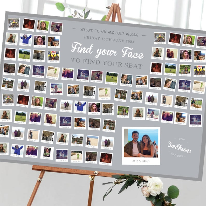 Photo Collage 'Find Your Face' Wedding Table Plan Fun Wedding Stationery, Photo Table Plan, Seating Plan, Seating Chart, Unique Table Plan image 3