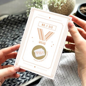 No.One Sister Medal Scratch Card / Best Sister Card, Scratch Reveal Surprise, Biglietto di compleanno della sorella, Regalo di compleanno della sorella, Sorella n.1