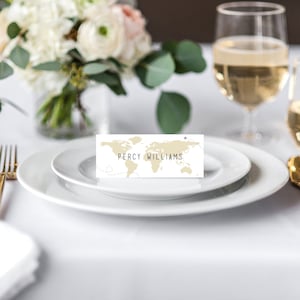 Wo in der Welt Hochzeit Tischkarte | Reise Themen Hochzeit, Hochzeit im Ausland, Tischkarte, Namenskarte, Vintage Karte, bearbeitbare Farben
