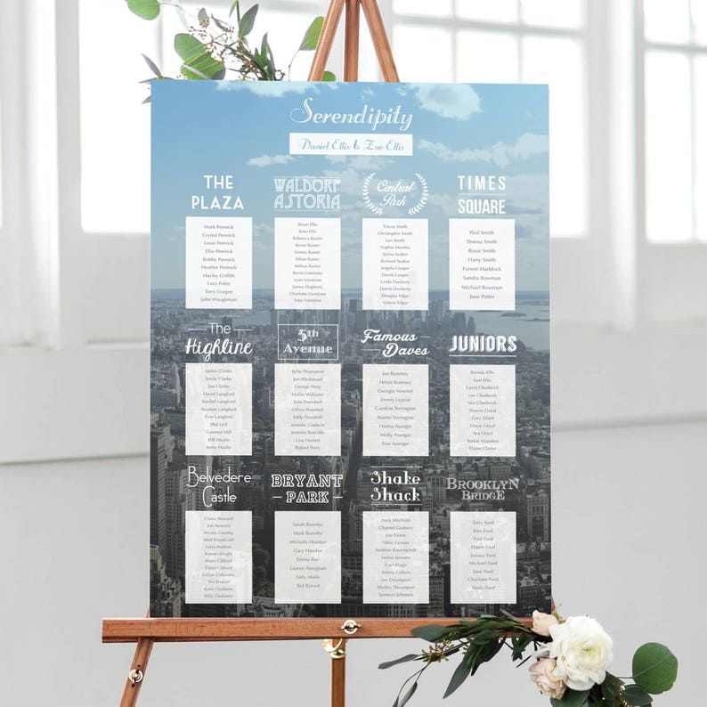 New York Table Plan Travel Themed Wedding, New York Wedding, Abroad Wedding, Table Plan, Seating Plan, Seating Chart, Day Stationery image 2