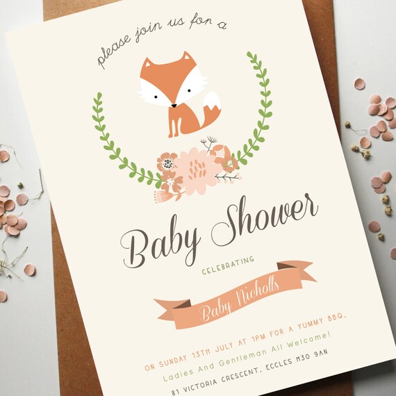 Fl Fox Baby Shower Invitations