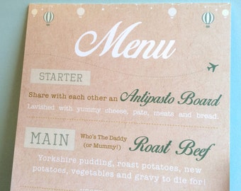 Rustic Menu with Hanging Lanterns | Rustic Wedding, Wedding Menu, Menu Card, Wedding Day Stationery, Lantern Wedding, Kraft Menu