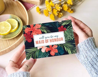Will you be my Maid of Honour tropical Card | Maid of Honour Proposal Card, Bridal Cards, Maid of Honour Invite, Maid of Honour Gift