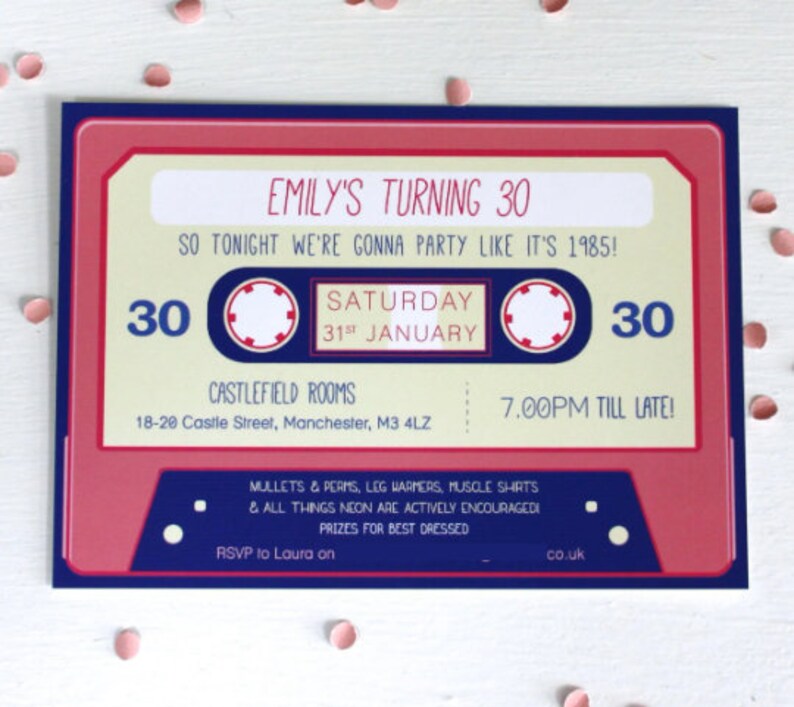 Cassette Tape 80s Invitations with Envelopes | Birthday Party Invite, 80s Themed Party Invite, Editable Colours, Birthday Invite, Any Age