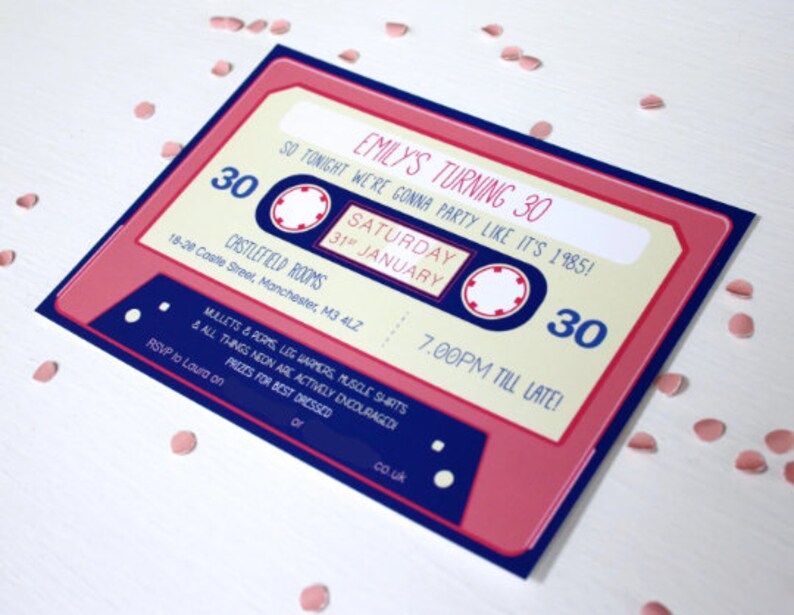 Cassette Tape 80s Invitations with Envelopes | Birthday Party Invite, 80s Themed Party Invite, Editable Colours, Birthday Invite, Any Age